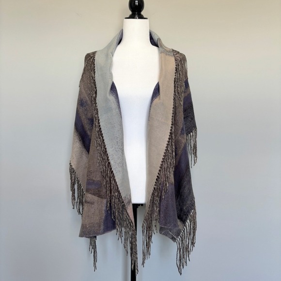 Fraas Cashmink Women's Wrap Shawl Wide Scarf Tassels Gray Purple Winter Vibes - Picture 3 of 9